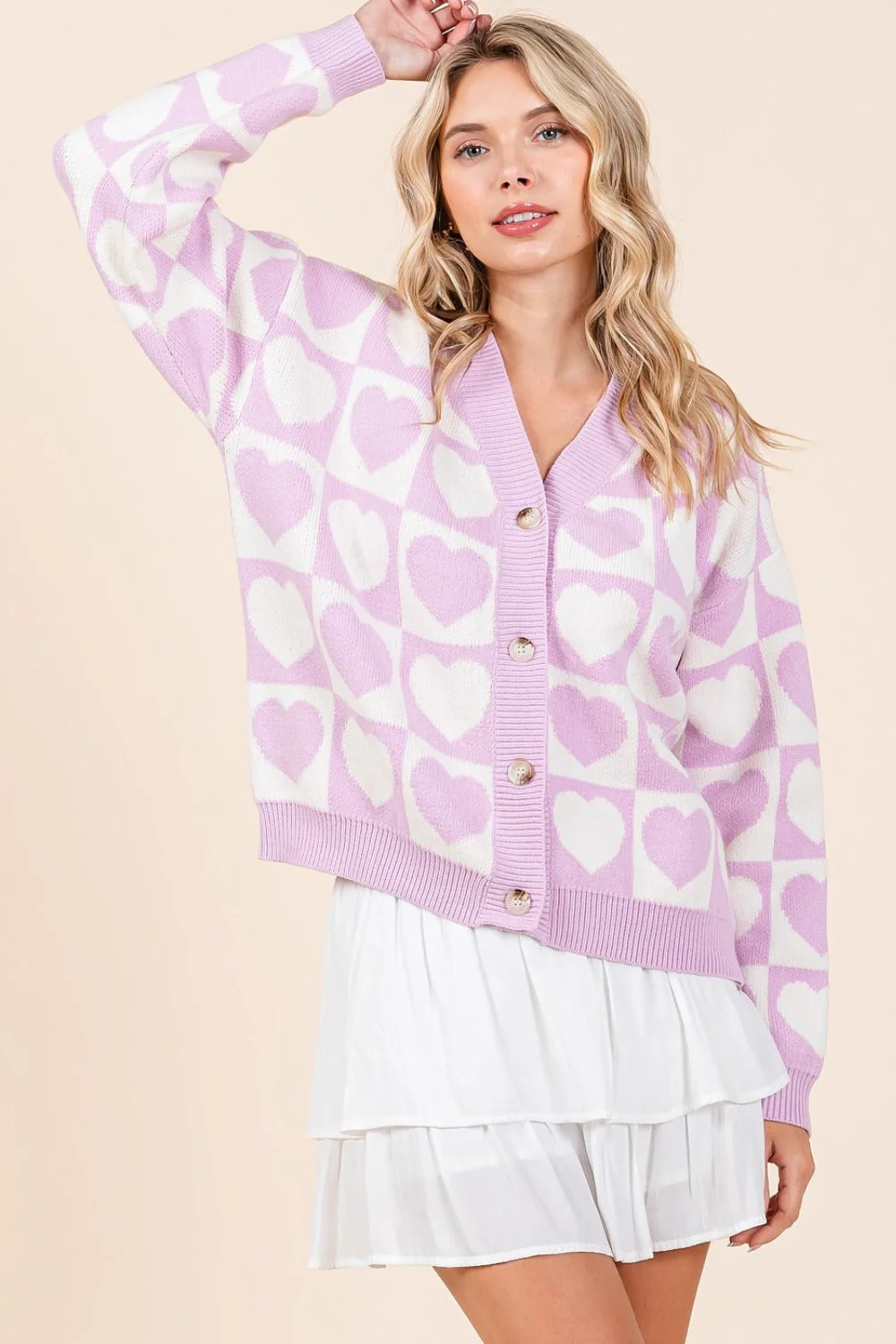 Keira | Mittoshop Checked Heart Cardigan with Buttons