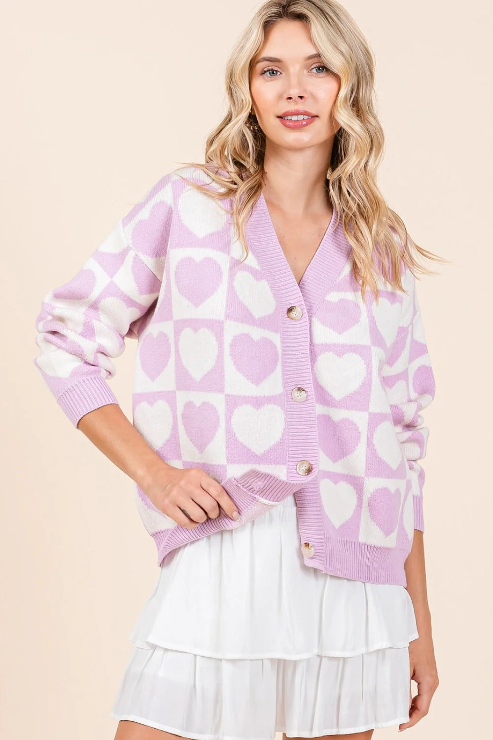 Keira | Mittoshop Checked Heart Cardigan with Buttons - Image 4
