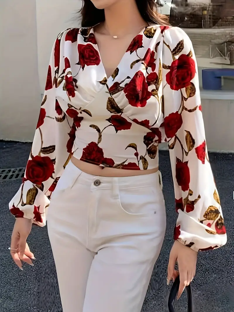 Keti® | Blouse With V-Neck And Bow On The Back With Pink Print