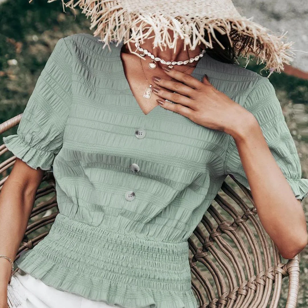Keyla® | Blouse With Button Closure And Peplum - Image 5