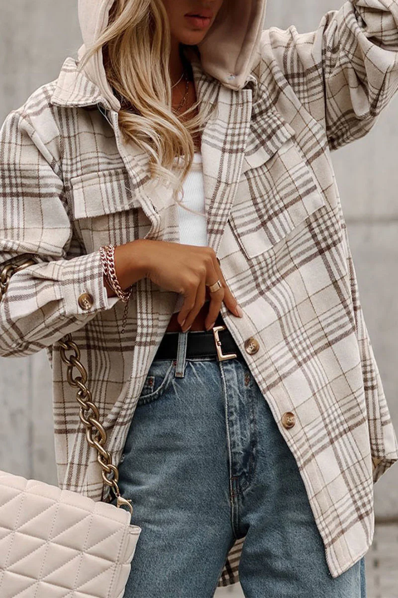 Kimberly | Casual plaid patchwork outerwear with hooded collar - Image 2