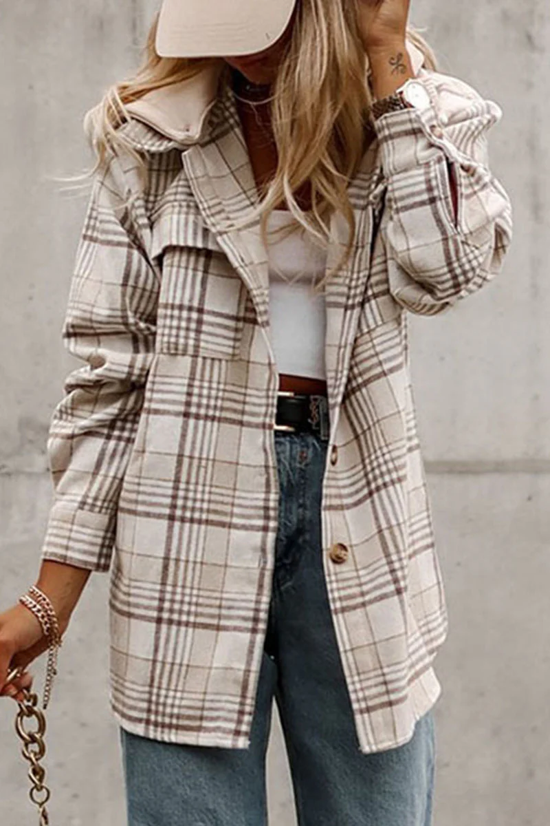 Kimberly | Casual plaid patchwork outerwear with hooded collar - Image 3