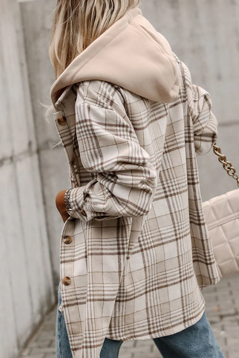 Kimberly | Casual plaid patchwork outerwear with hooded collar - Image 4