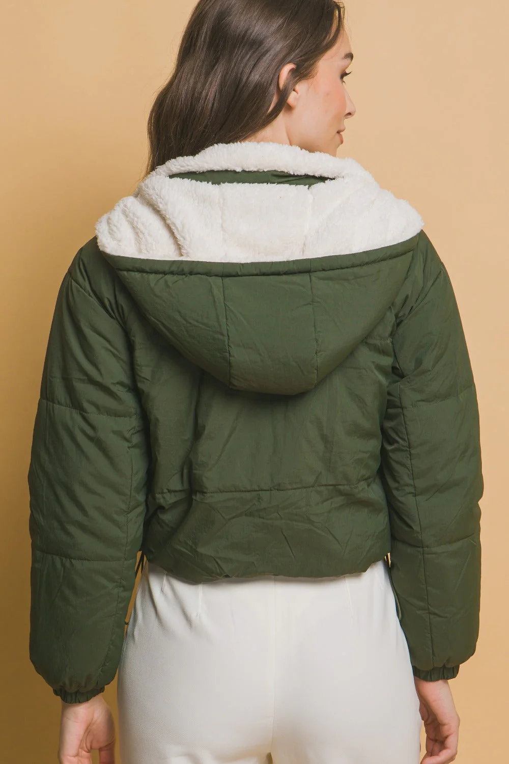 Kimberly | Love Tree cropped reversible hooded zip-up sherpa jacket - Image 2