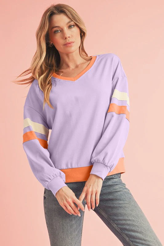 Kirsten | Ribbed patchwork sweatshirt with dropped shoulders and V-neck