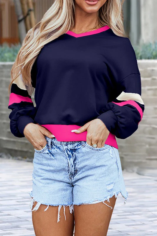Kirsten | Ribbed patchwork sweatshirt with dropped shoulders and V-neck - Image 2