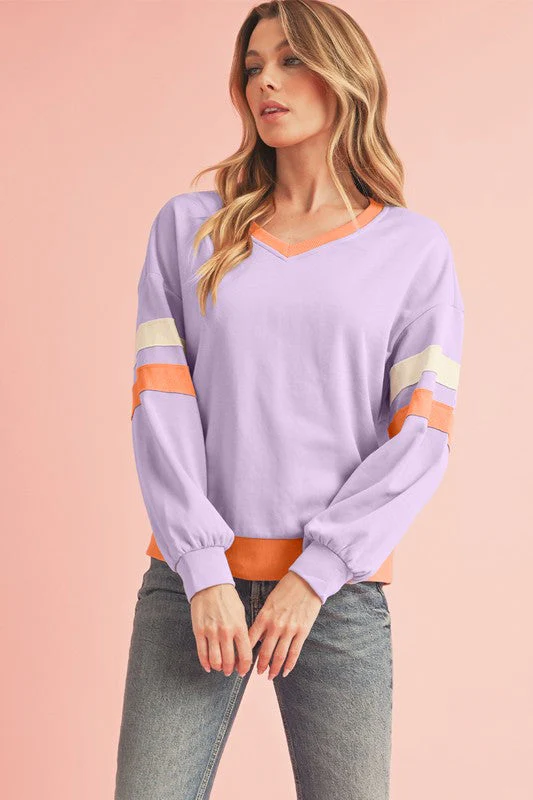 Kirsten | Ribbed patchwork sweatshirt with dropped shoulders and V-neck - Image 3