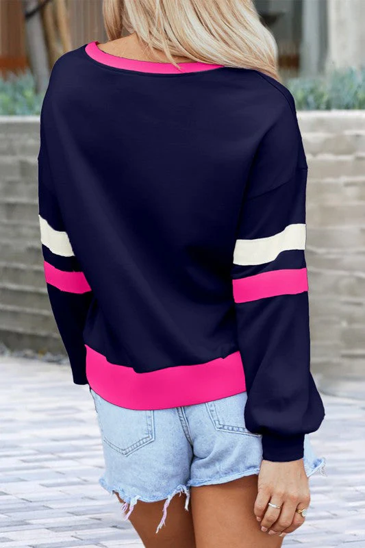 Kirsten | Ribbed patchwork sweatshirt with dropped shoulders and V-neck - Image 6