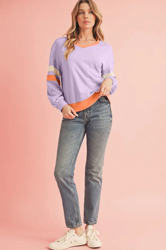 Kirsten | Ribbed patchwork sweatshirt with dropped shoulders and V-neck - Image 8