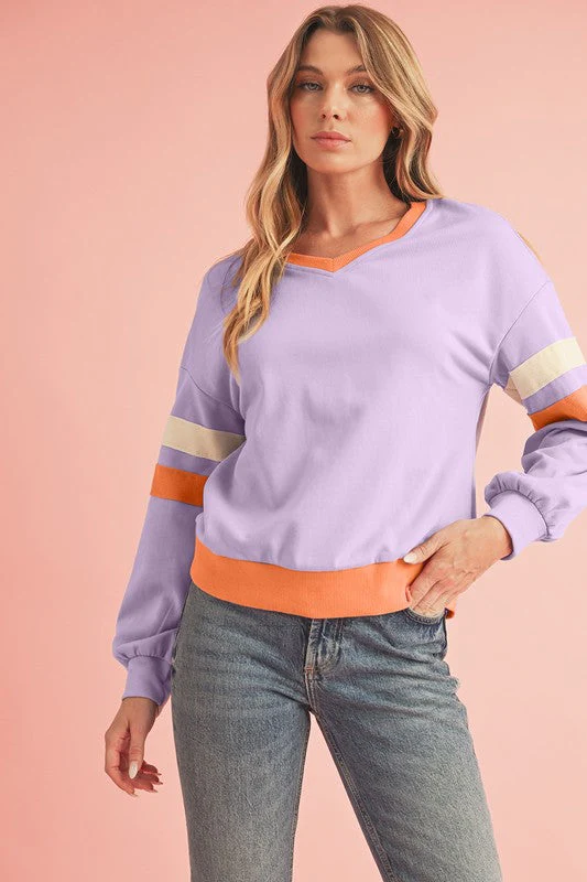 Kirsten | Ribbed patchwork sweatshirt with dropped shoulders and V-neck - Image 9