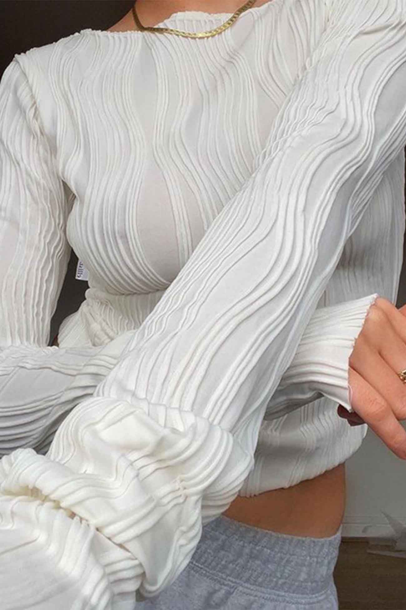 Kirsten | Structured long-sleeved shirt with a crew neck - Image 3