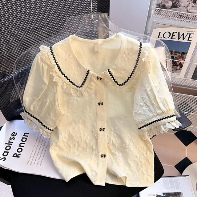 Kirstie® | Blouse With Peter Pan Collar And Puff Sleeves In French Style - Image 4