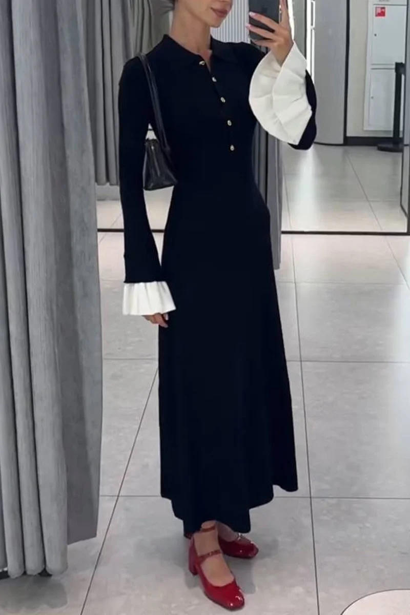 Klara | Elegant Ruffle Braid Contrast O-neck Waist Skirt Dresses - Image 2