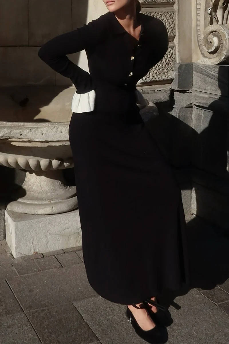 Klara | Elegant Ruffle Braid Contrast O-neck Waist Skirt Dresses - Image 4