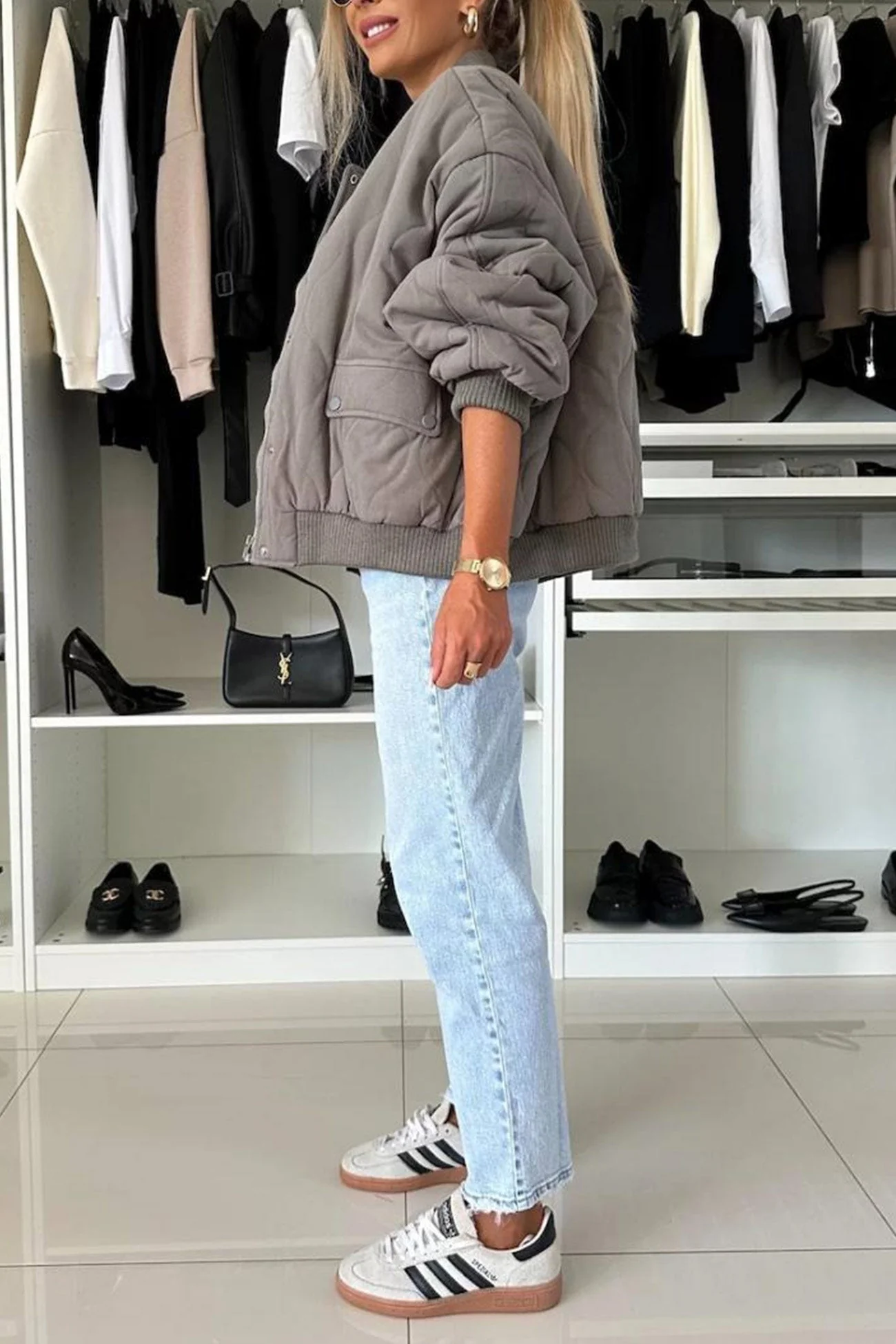 Klara | Solid color bomber jacket with button placket - Image 8