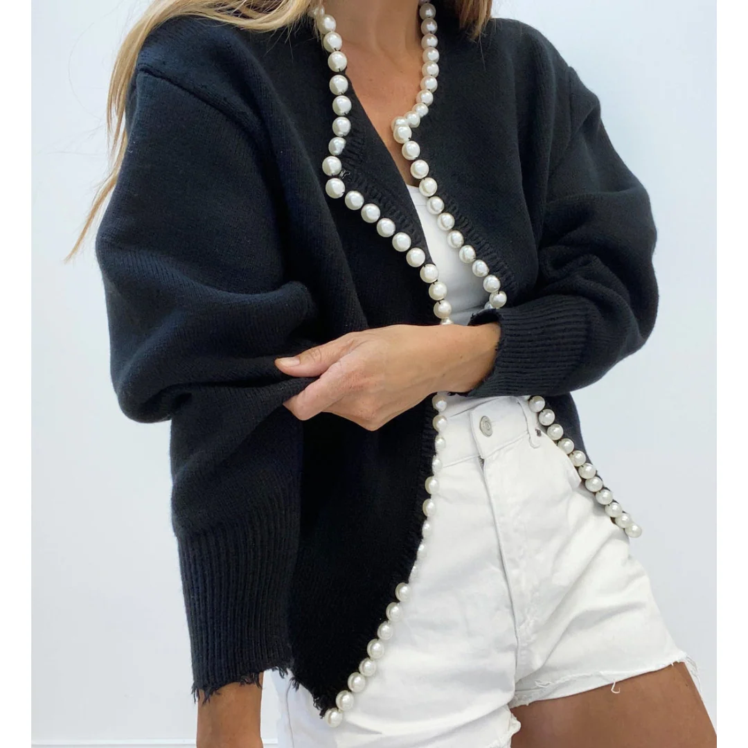 Krista | Elegant women's pearl cardigan Caliente - Image 2