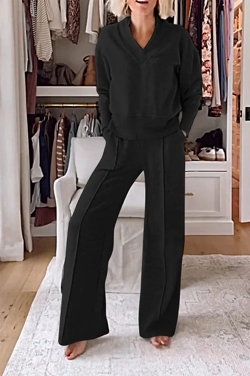 Kristel | Casual two-piece suit with pocket patchwork and V-neck and long sleeves - Image 4