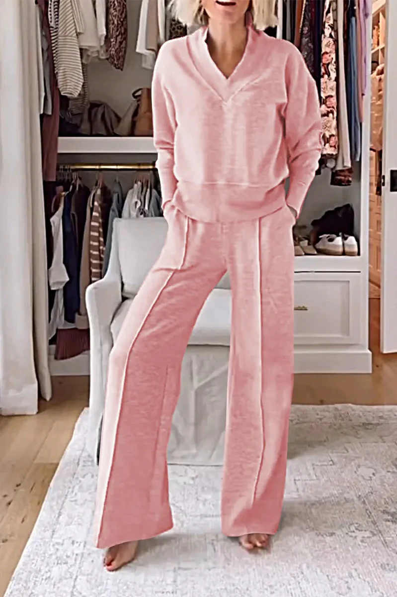 Kristel | Casual two-piece suit with pocket patchwork and V-neck and long sleeves - Image 7