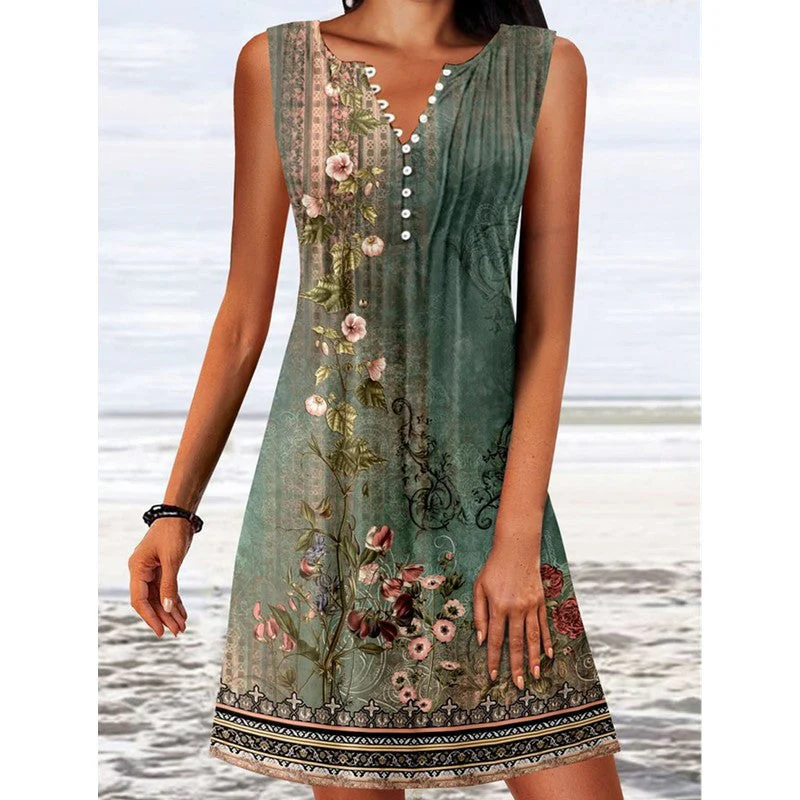Kristie® | Floral Elegance V-Neck Mini Swim Dress