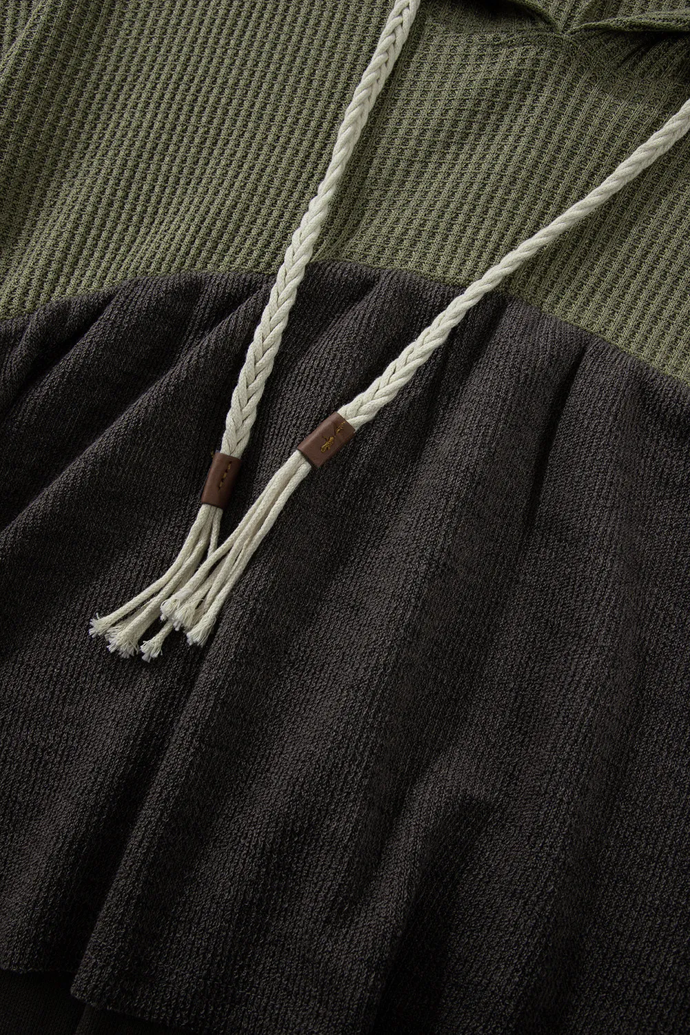 Kristin | Waffle knit high-low color block long sleeve hooded top - Image 5