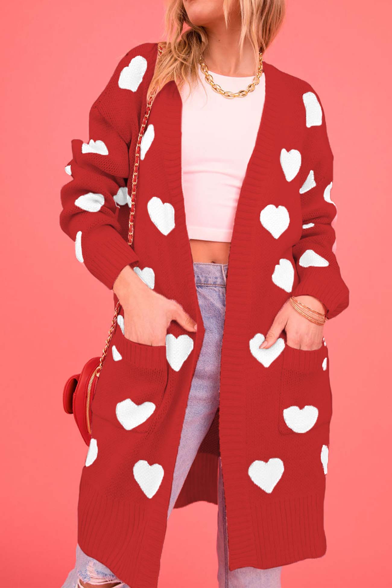 Kristina | Long cardigan with a sweetheart neckline and open front pocket - Image 15