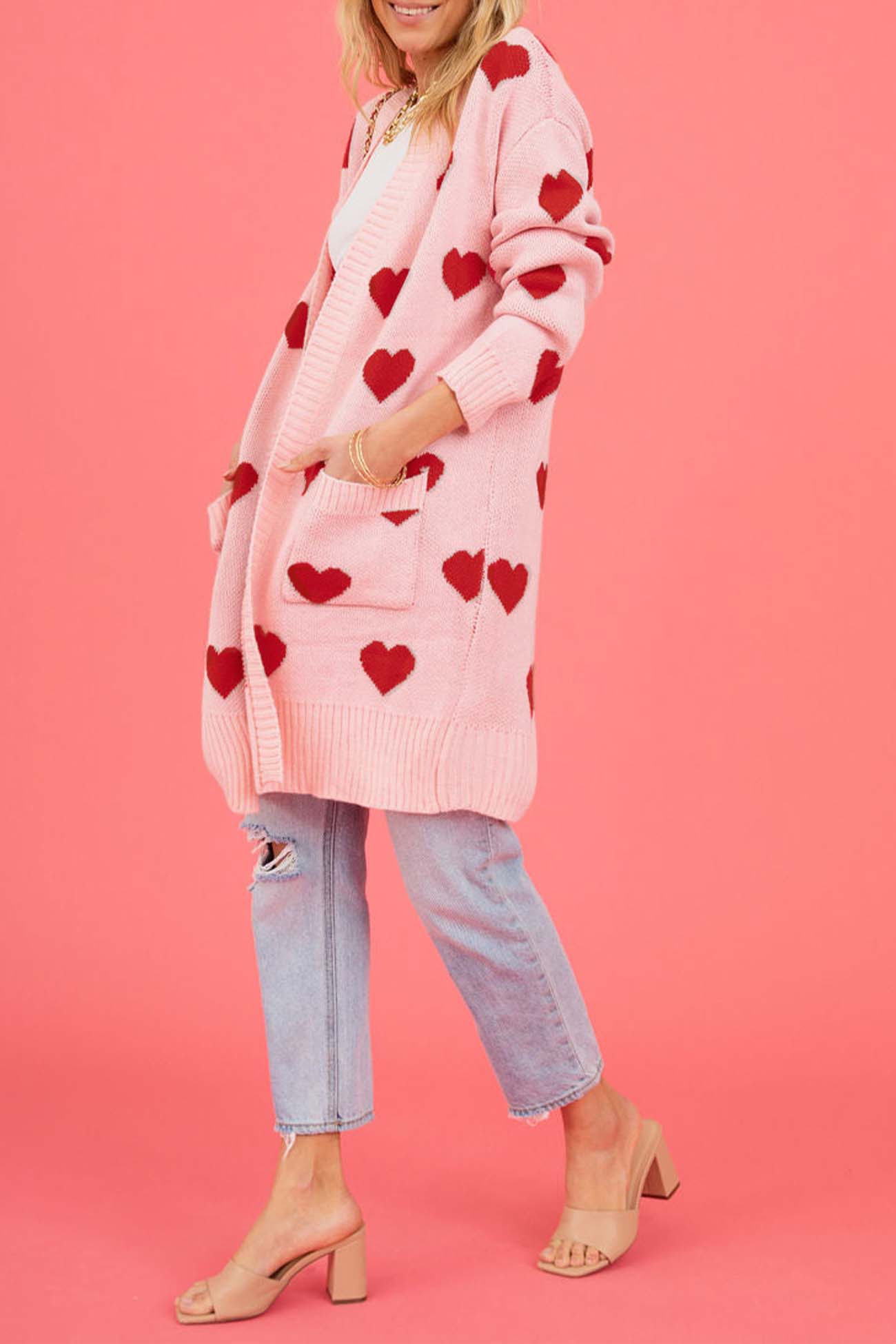 Kristina | Long cardigan with a sweetheart neckline and open front pocket - Image 4