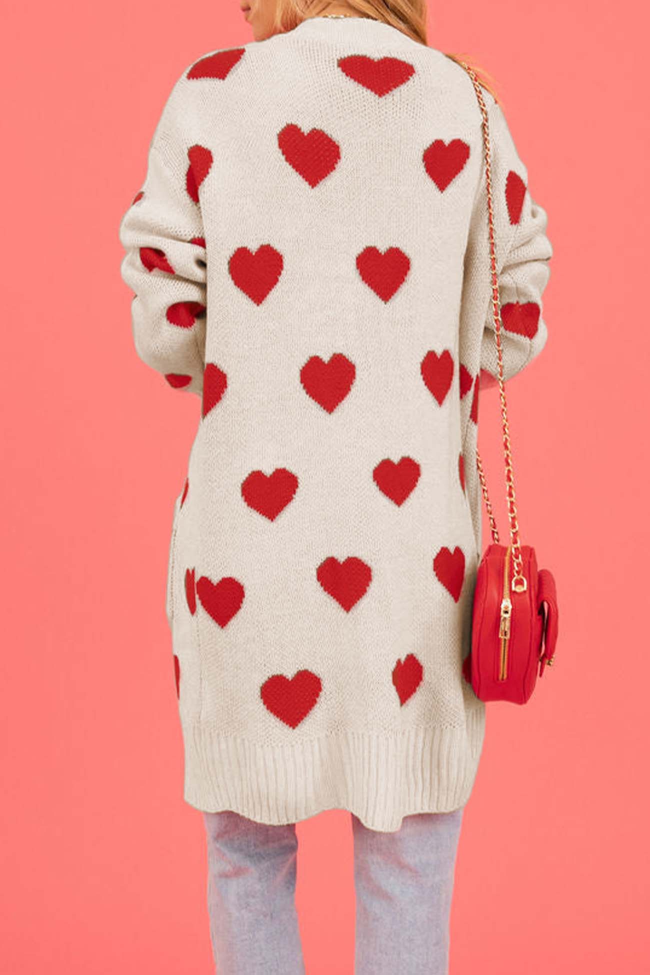 Kristina | Long cardigan with a sweetheart neckline and open front pocket - Image 9