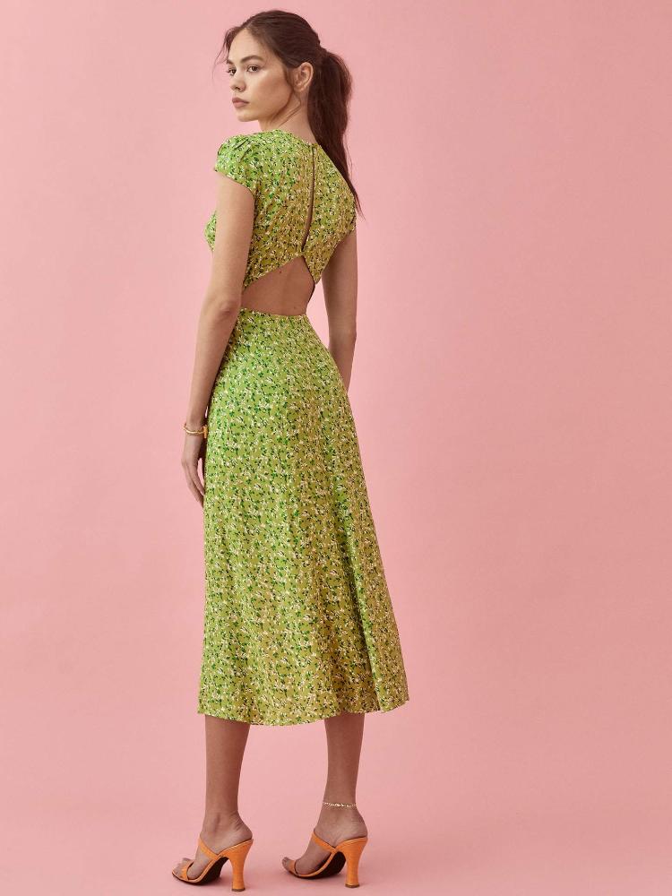 Krystel® | Printed Round Neck Midi Summer Dress With Slit - Image 2