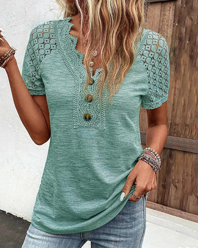 Krystel® | Stylish Lace T-Shirt With Short Sleeves - Image 7