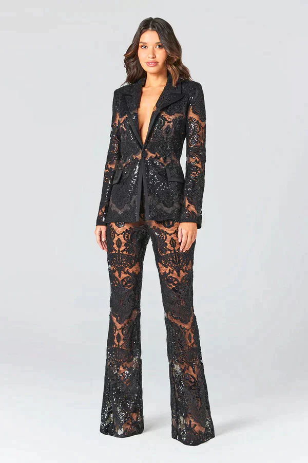 Kura® | Blazer And Hollow Mesh Pants For Women