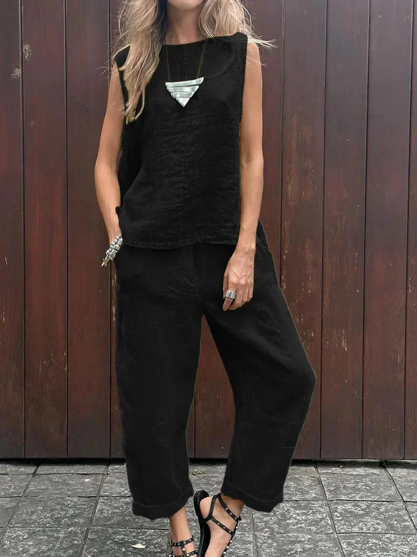 Kylie® | Casual Sleeveless Cotton And Linen Top And Pants Set