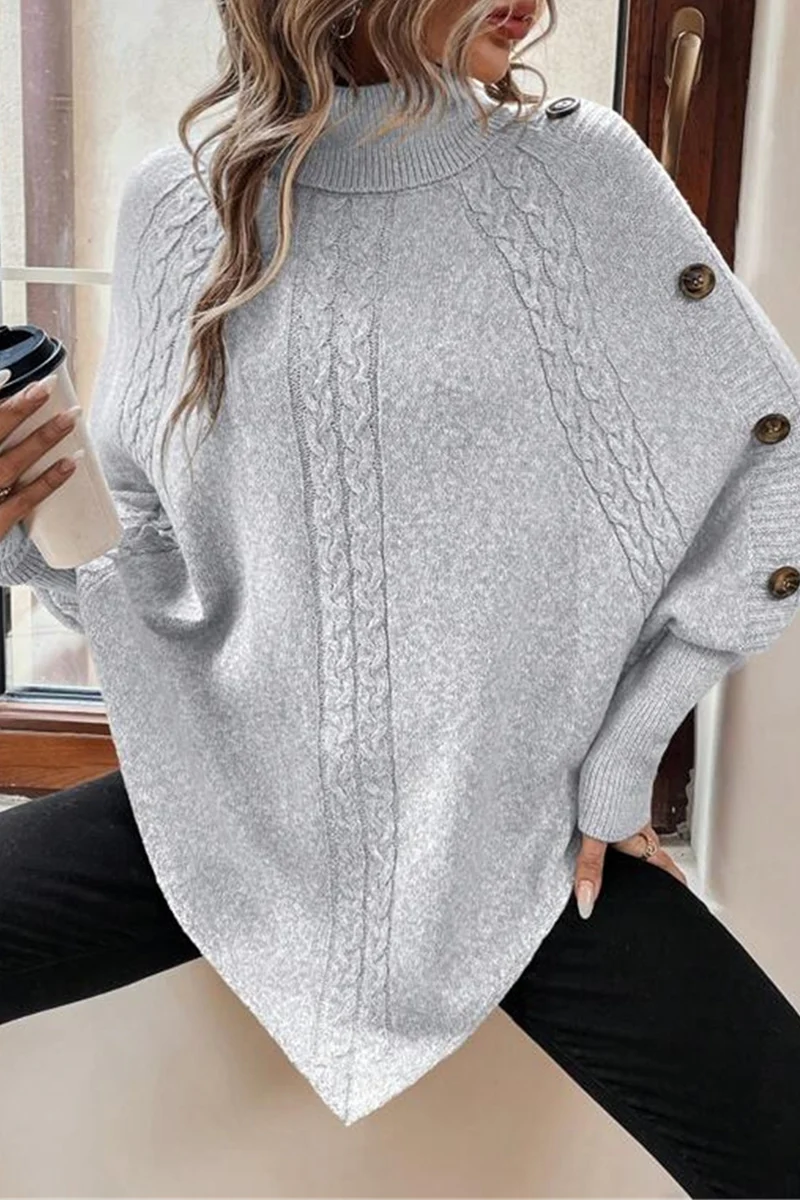 Kyra | Casual turtleneck sweaters with buttons and woven pattern - Image 3
