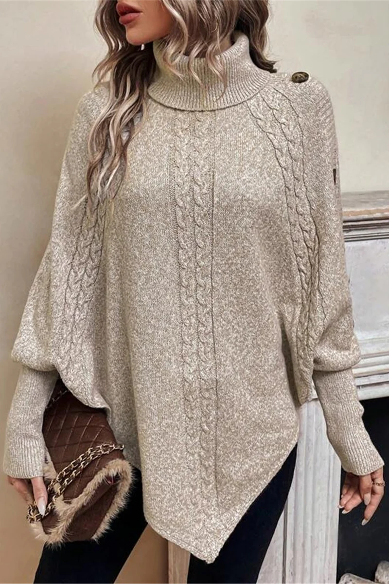 Kyra | Casual turtleneck sweaters with buttons and woven pattern - Image 4