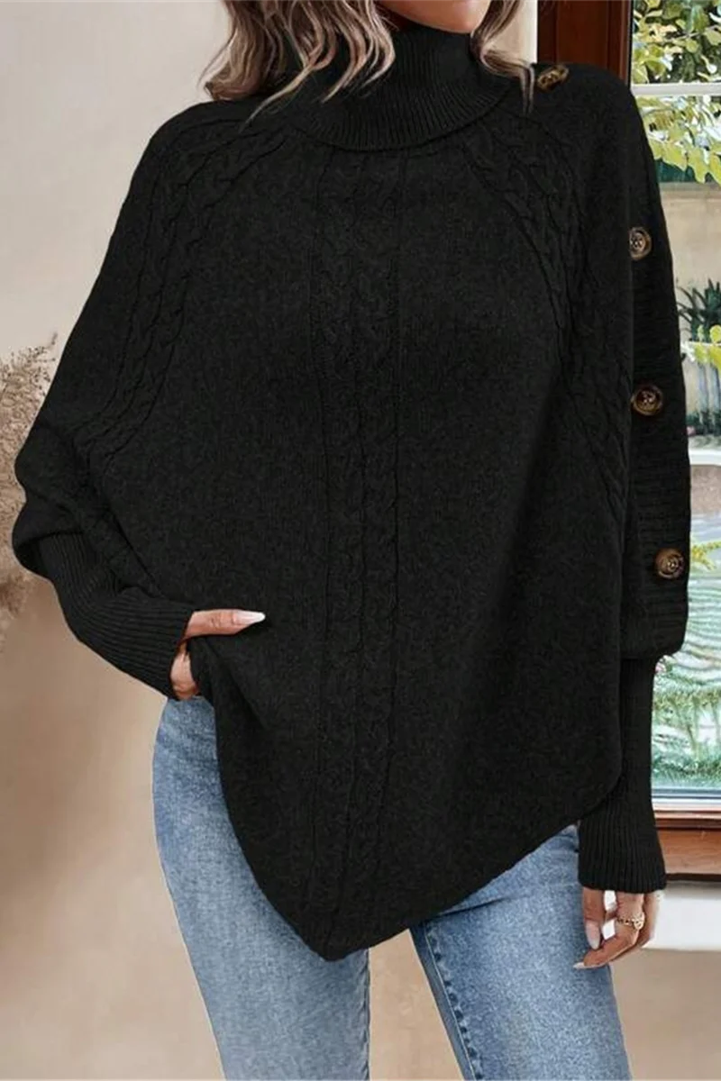 Kyra | Casual turtleneck sweaters with buttons and woven pattern - Image 5