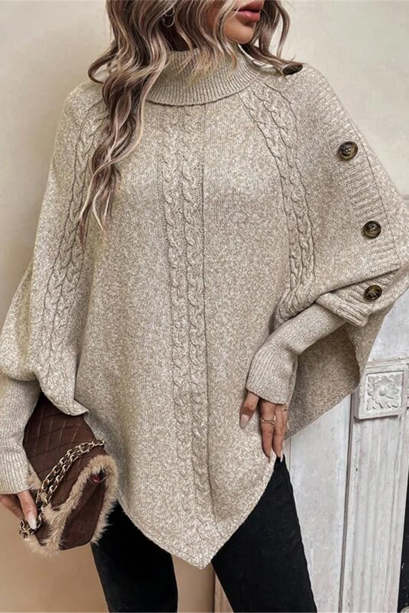 Kyra | Casual turtleneck sweaters with buttons and woven pattern - Image 7