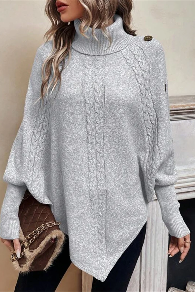 Kyra | Casual turtleneck sweaters with buttons and woven pattern - Image 8
