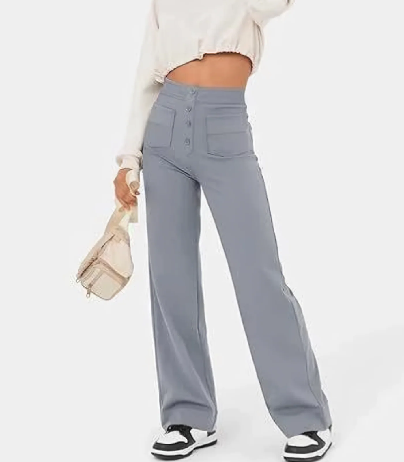 Laia® | Elasticated High Waist Trousers With Buttons - Image 9