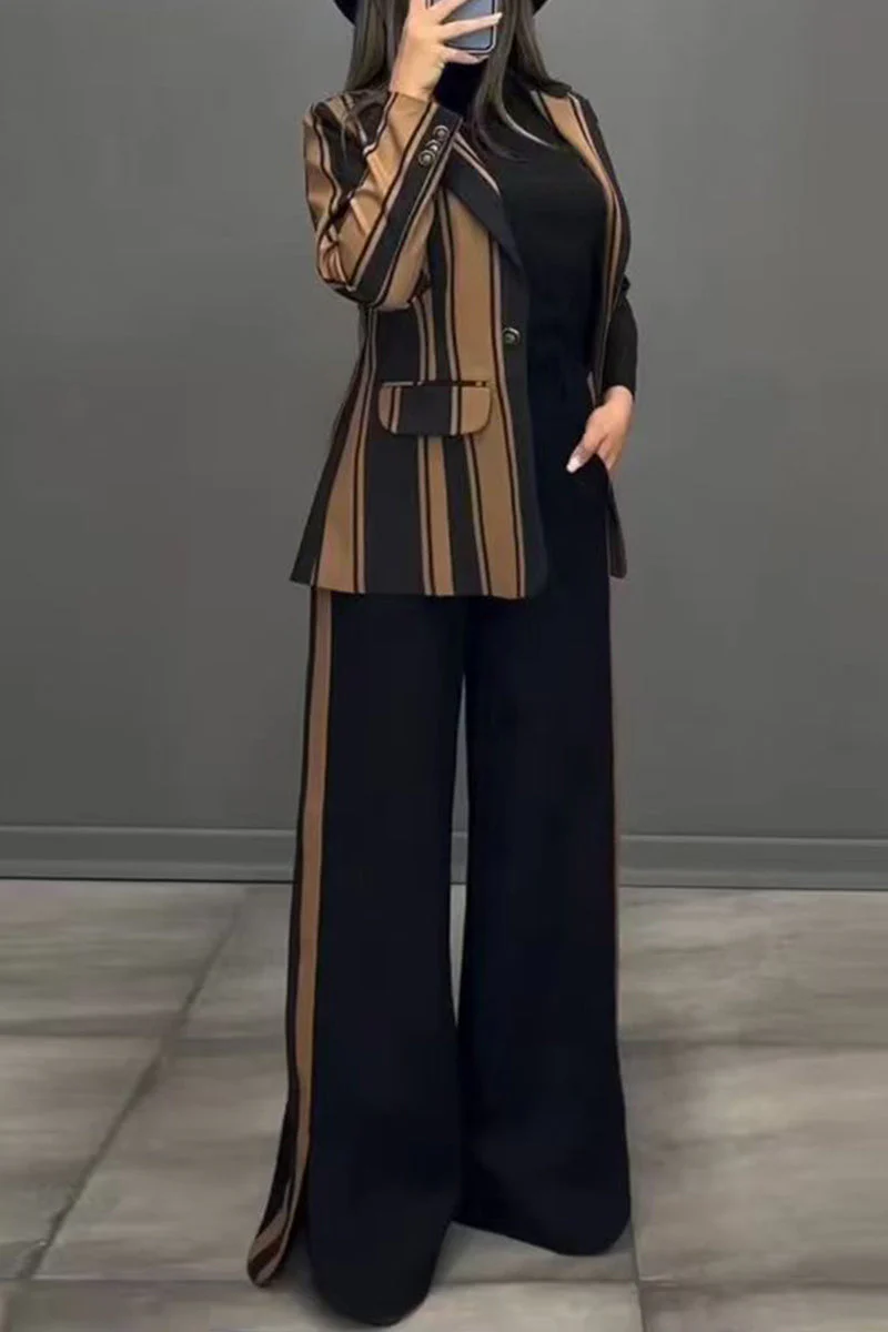 Lara | Casual trousers with stripes and slit, turn-down collar, long sleeves, two-piece - Image 2