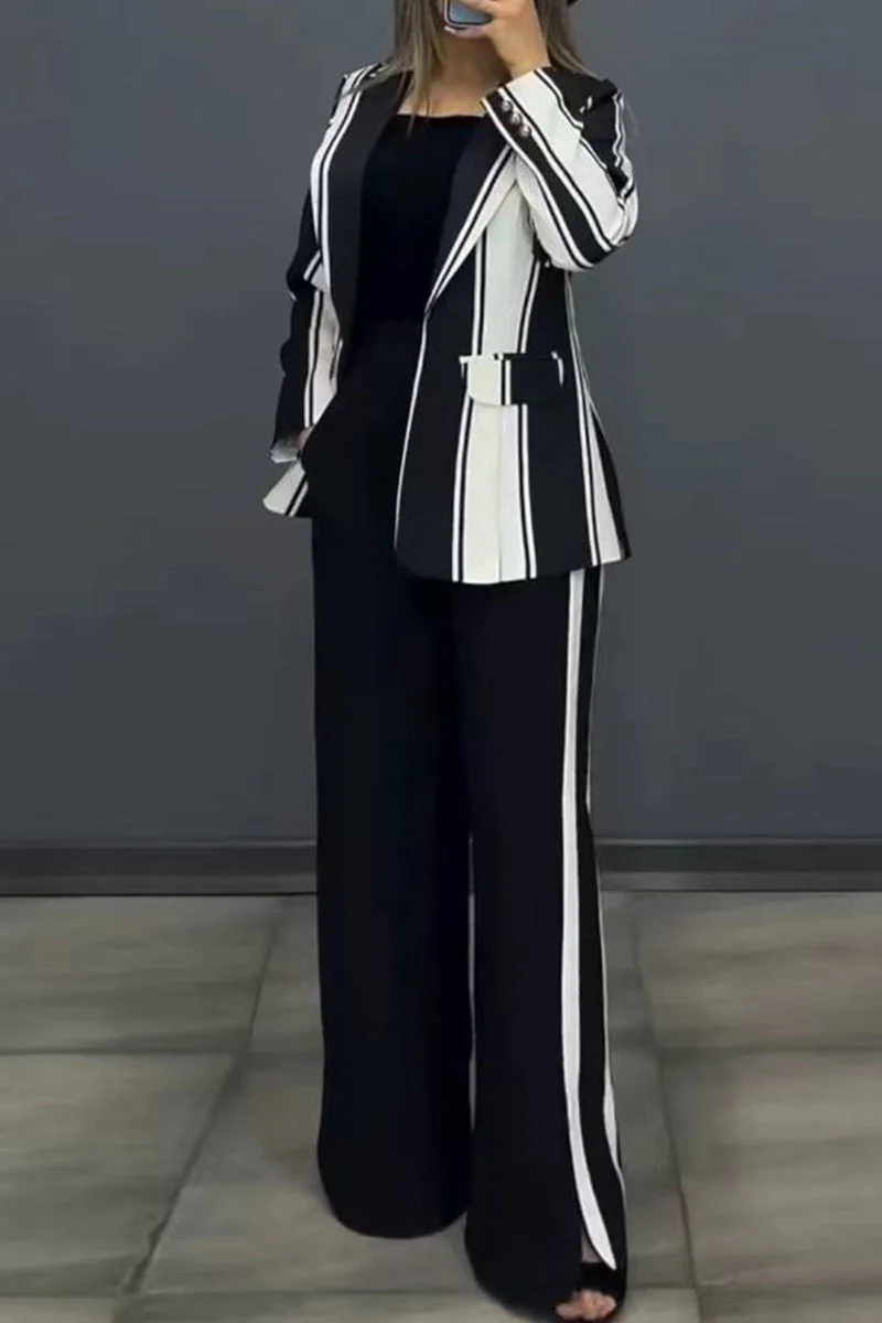 Lara | Casual trousers with stripes and slit, turn-down collar, long sleeves, two-piece - Image 3