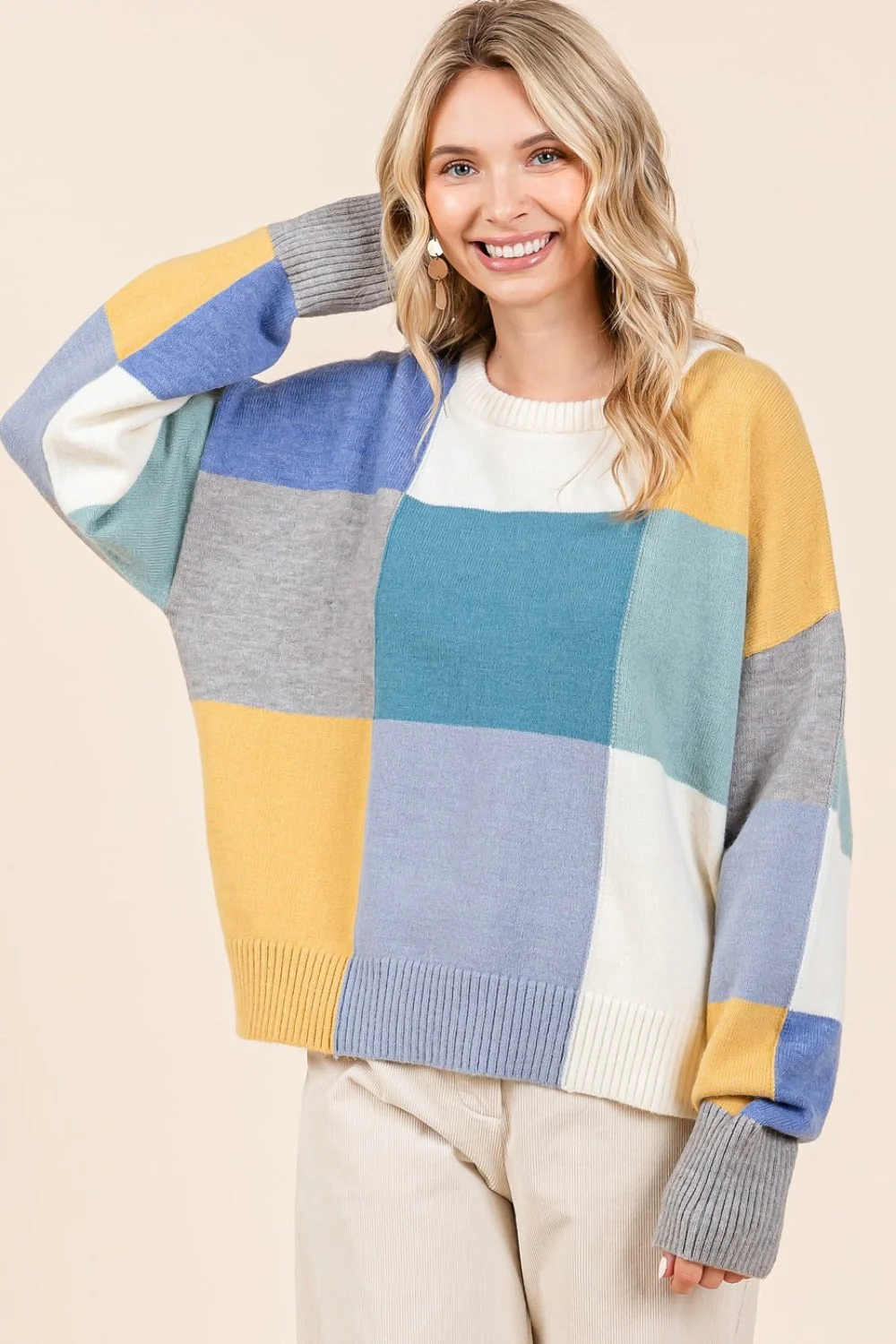 Lara | Mittoshop color block crew neck sweater