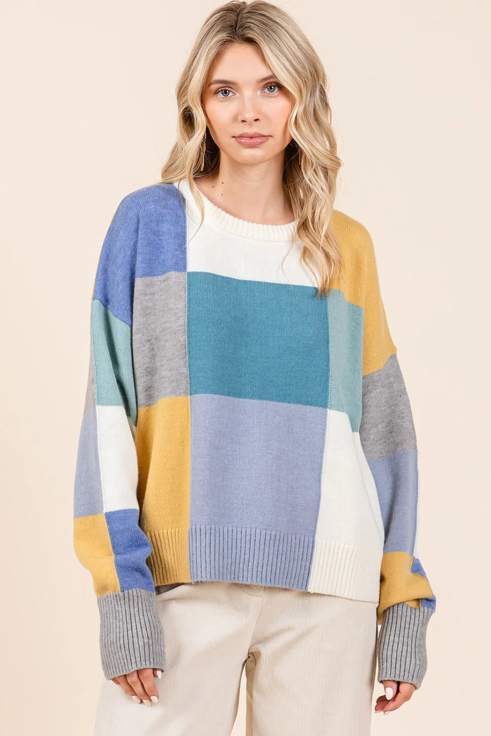 Lara | Mittoshop color block crew neck sweater - Image 3