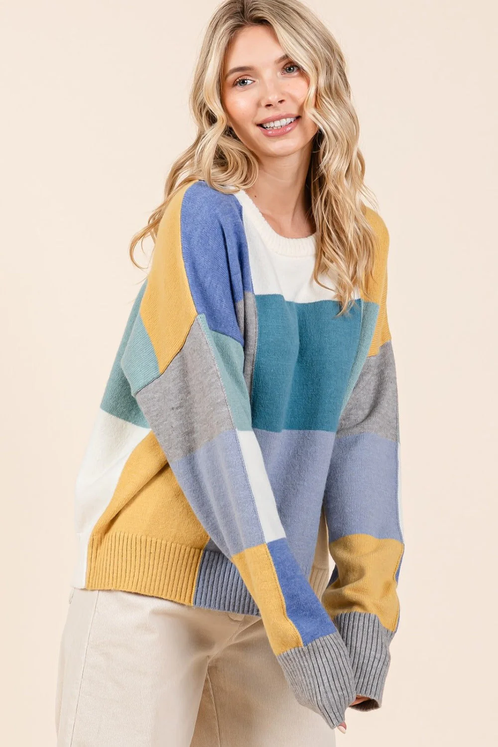 Lara | Mittoshop color block crew neck sweater - Image 4