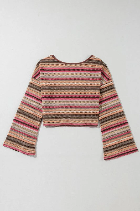 Larisa | Red ethnic striped loose fit long sleeve top - Image 4