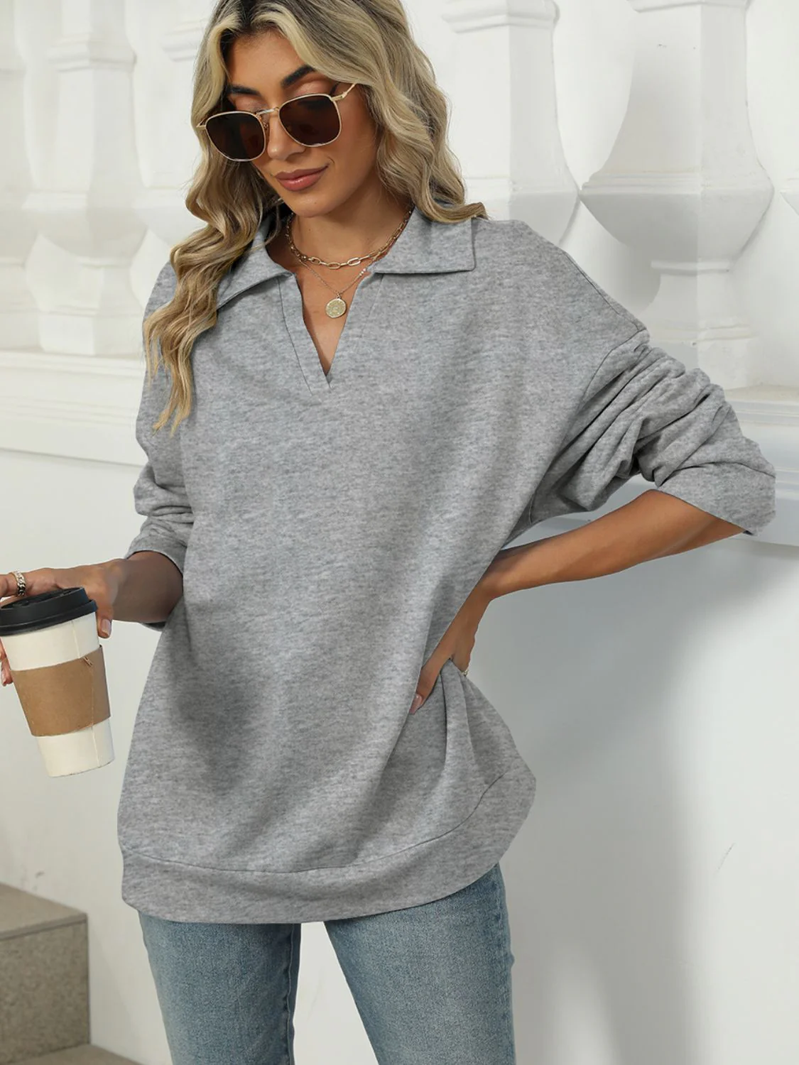 Larissa | Long sleeve sweatshirt with Johnny collar - Image 8