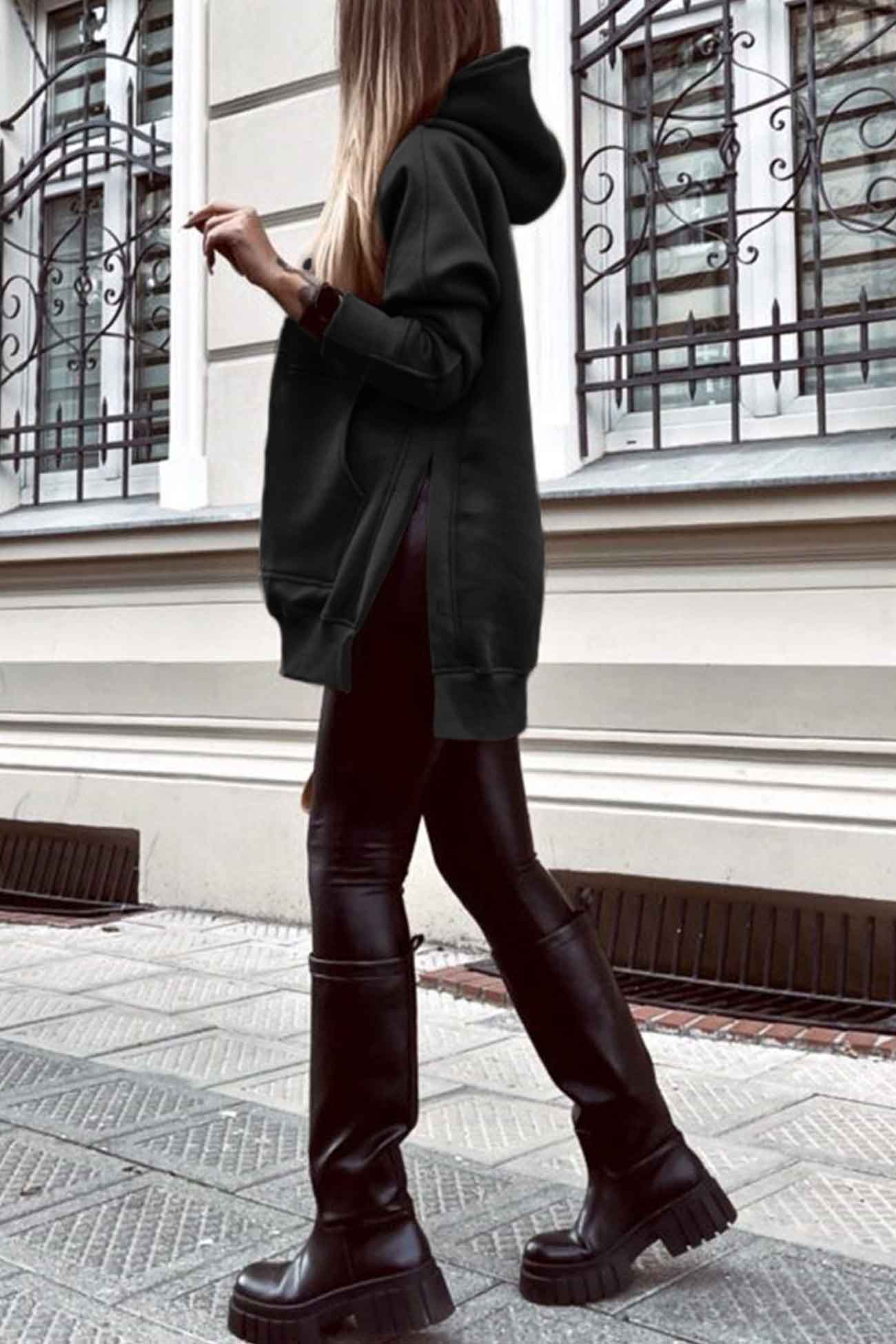 Larissa | Solid color hoodie with pocket slit - Image 12
