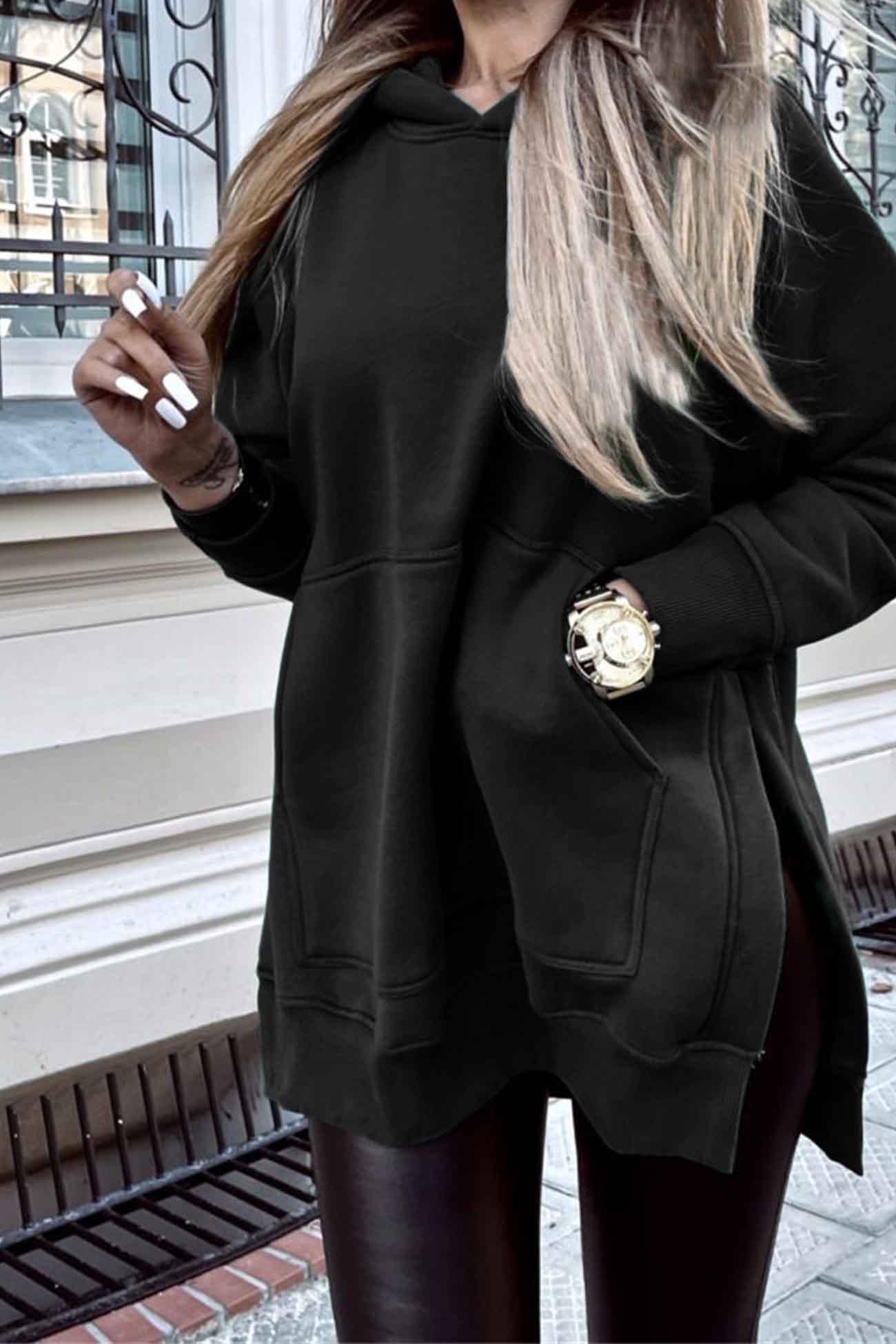 Larissa | Solid color hoodie with pocket slit - Image 13