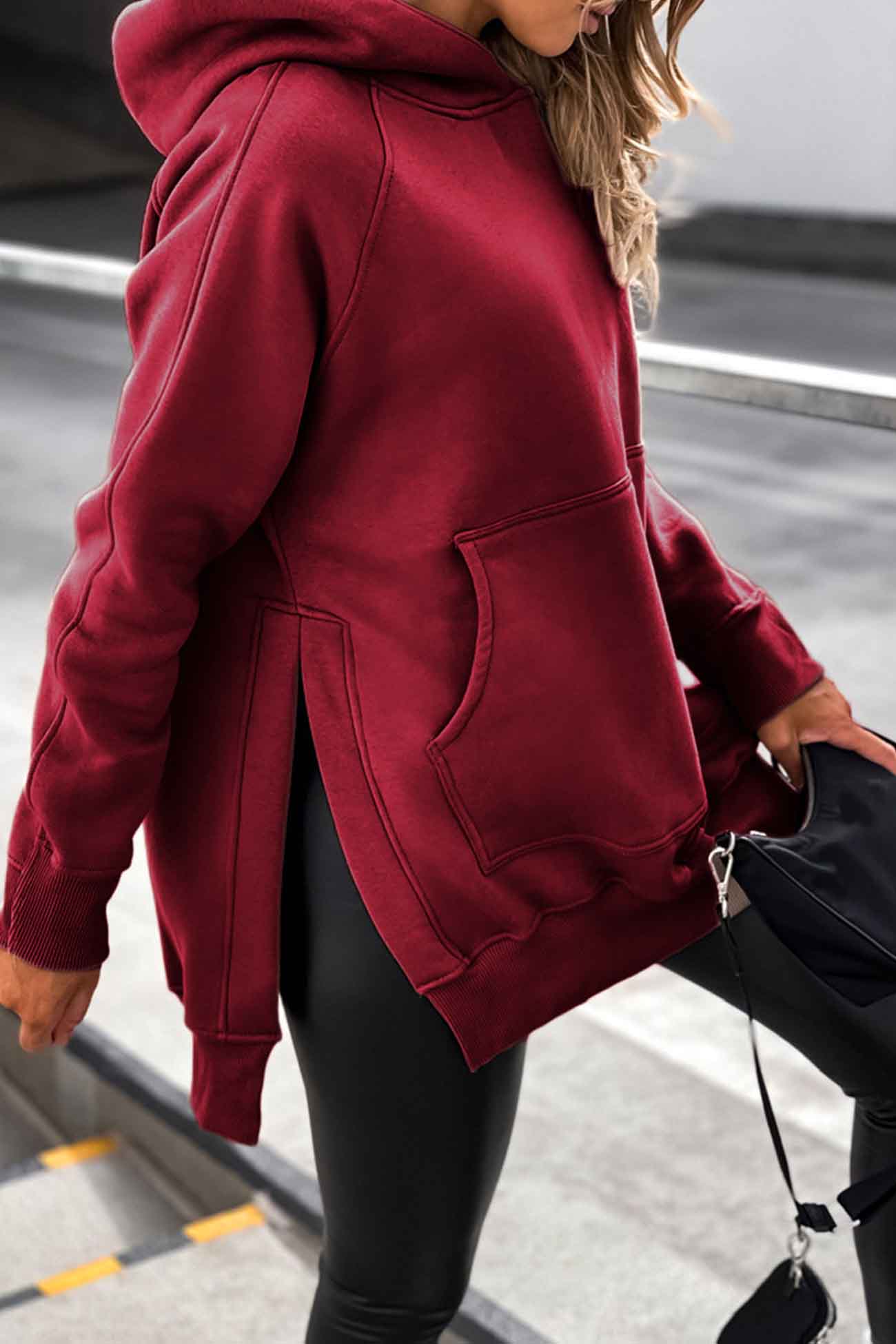 Larissa | Solid color hoodie with pocket slit - Image 15