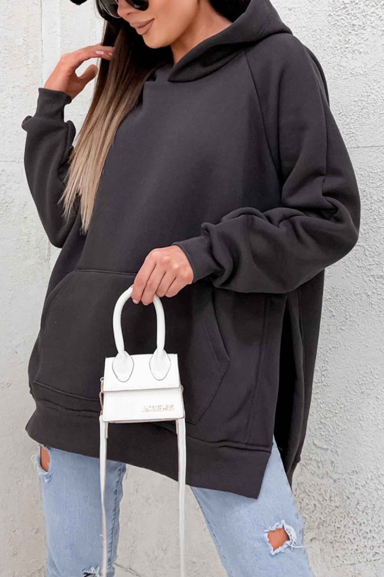 Larissa | Solid color hoodie with pocket slit - Image 17