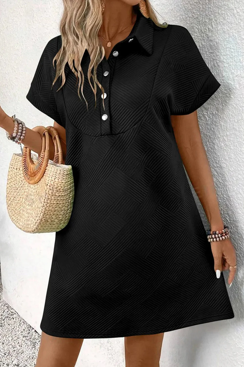 Laura® | Casual Short Sleeve Button Front Mini Dress - Image 2