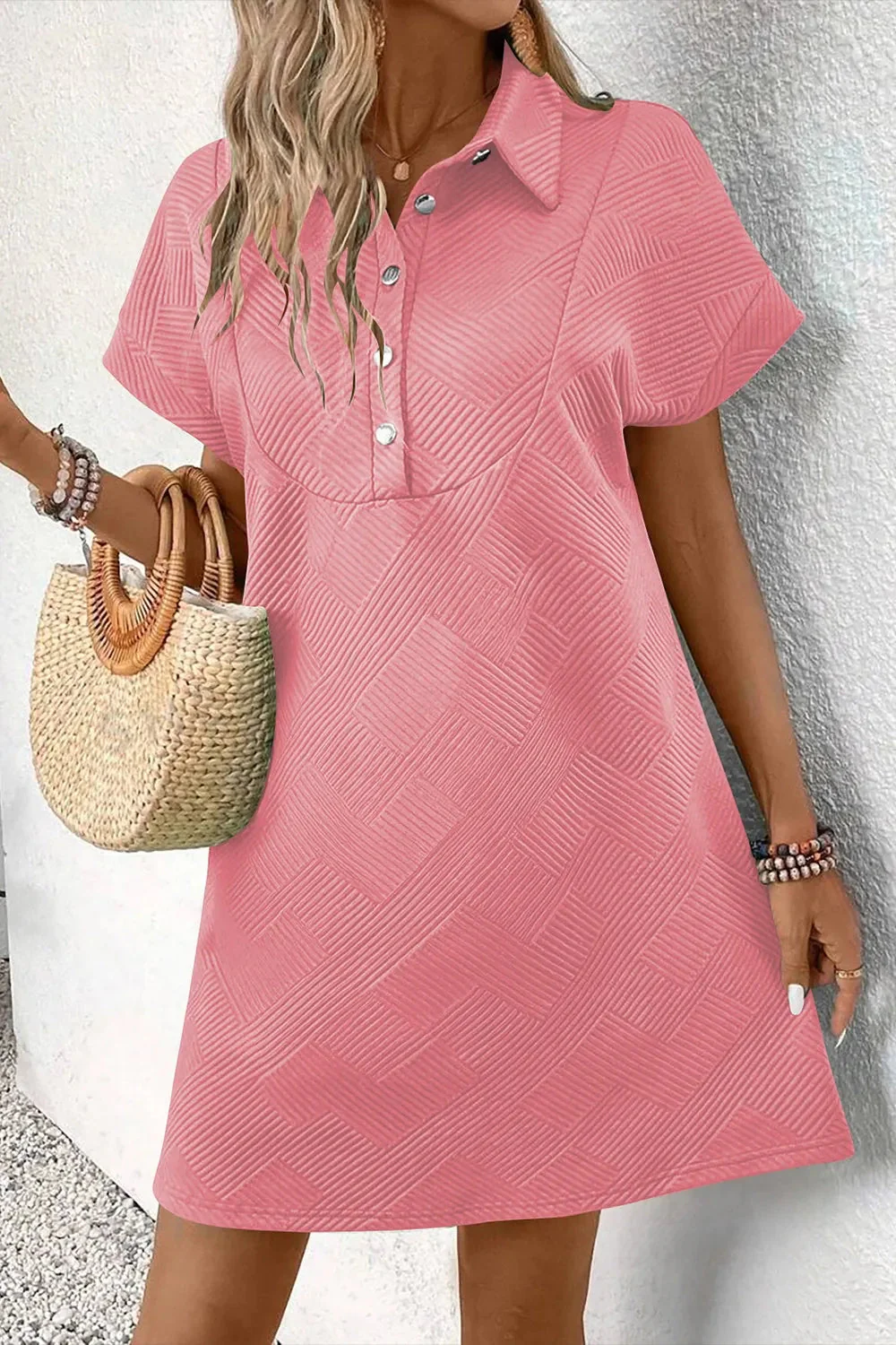 Laura® | Casual Short Sleeve Button Front Mini Dress - Image 3